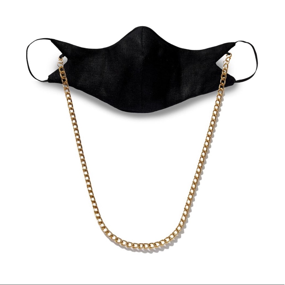 Second Wind Small Black Mask w Gold Chain